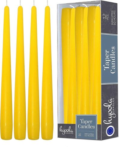 Hyoola Tall Taper Candles - 10 Inch Yellow Unscented Dripless Taper Candles - 8 Hour Burn Time - 12 Pack in Saudi Arabia