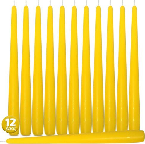 Hyoola Tall Taper Candles - 10 Inch Yellow Unscented Dripless Taper Candles - 8 Hour Burn Time - 12 Pack in Saudi Arabia