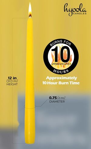 Hyoola Tall Taper Candles - 10 Inch Yellow Unscented Dripless Taper Candles - 8 Hour Burn Time - 12 Pack in Saudi Arabia