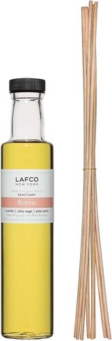 LAFCO New York Reed Diffuser Refill, Fresh Cut Gardenia - 8.4 oz - Up to 4-Month Fragrance Life - Includes Natural Wood Reeds - Free of Dyes & Propellants - Made in The USA in Kuwait