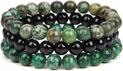 Unisex Natural Stone Black Onyx Rhodonite Rose Quartz 8 mm Gemstone Beaded Elastic Stretch Distance Bracelet 3 pcs/set Stackable Wrist Adjustable Mala Yoga Energy Bracelet Stress Relief Healing Crystal Aromatherapy in Saudi Arabia