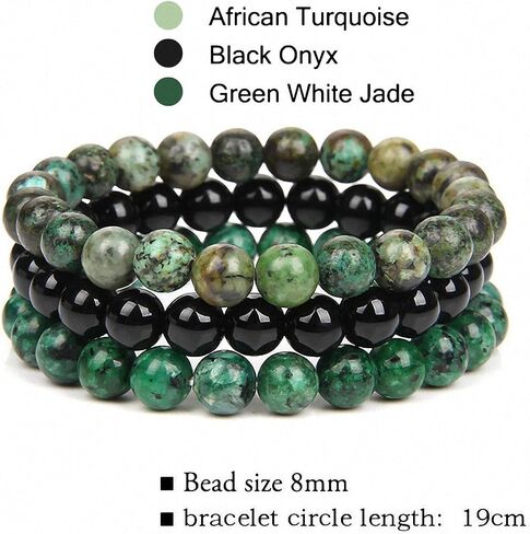 Unisex Natural Stone Black Onyx Rhodonite Rose Quartz 8 mm Gemstone Beaded Elastic Stretch Distance Bracelet 3 pcs/set Stackable Wrist Adjustable Mala Yoga Energy Bracelet Stress Relief Healing Crystal Aromatherapy in Saudi Arabia