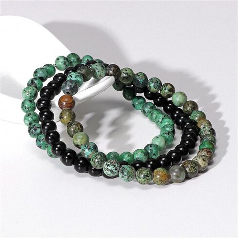 Unisex Natural Stone Black Onyx Rhodonite Rose Quartz 8 mm Gemstone Beaded Elastic Stretch Distance Bracelet 3 pcs/set Stackable Wrist Adjustable Mala Yoga Energy Bracelet Stress Relief Healing Crystal Aromatherapy in Saudi Arabia