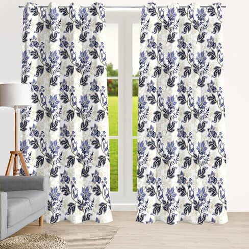 notepure Green Leaves Botanical Curtain 100% Blackout Curtains for Bedroom Full Room Darkening Noise Reducing Thermal Insulated Grommet Window Drapes Black Out Curtain, Black (52 x 84 Inch, 2 Panels) in Saudi Arabia