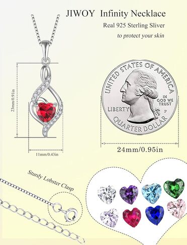 JIWOY Infinity Necklace Sterling Silver Love Heart Stone Pendant Birthstone Dangle Jewelry for Women in Saudi Arabia