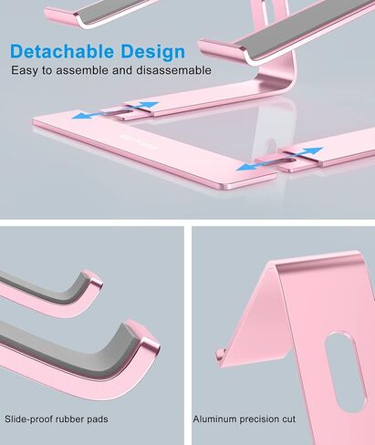 BoYata M5 Laptop Stand, Aluminum Ergonomic Laptop Riser Computer Stand for Desk, Detachable Laptop Holder Compatible for All 10-15.9" MacBook Air Pro, Samsung, Acer, HP, Dell Laptops-Pink in Kuwait