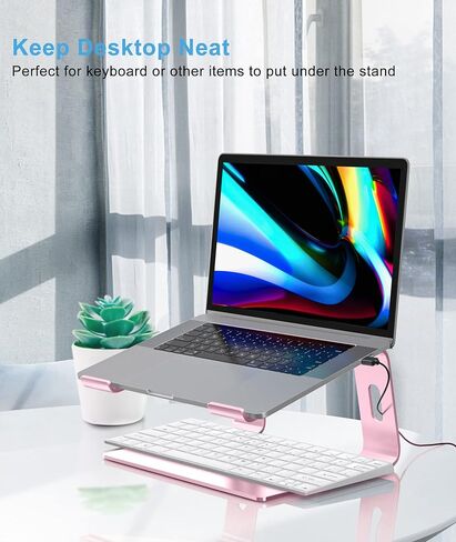 BoYata M5 Laptop Stand, Aluminum Ergonomic Laptop Riser Computer Stand for Desk, Detachable Laptop Holder Compatible for All 10-15.9" MacBook Air Pro, Samsung, Acer, HP, Dell Laptops-Pink in Kuwait