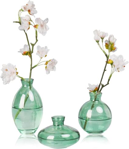 مزهرية زجاجية مزهريات صغيرة للزهور - مزهريات زجاجية مجموعة من 3 مزهريات قصيرة بسيطة مزهريات زهور صغيرة مزخرفة حديثة قطع مركزية لديكور رف غرفة الطعام Cynkeyee in Kuwait