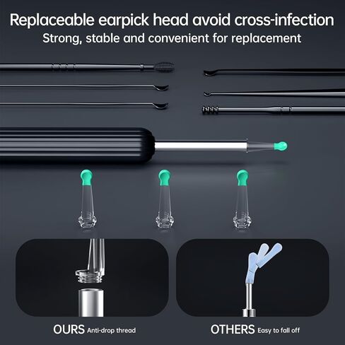 مجموعة إزالة شمع الأذن مع كاميرا 1296 بكسل، أداة إزالة شمع الأذن، مجموعة تنظيف الأذن، منظف الأذن مع كاميرا، منظار الأذن مع ضوء لهواتف iPhone وiPad وهواتف Android (أبيض) in Kuwait