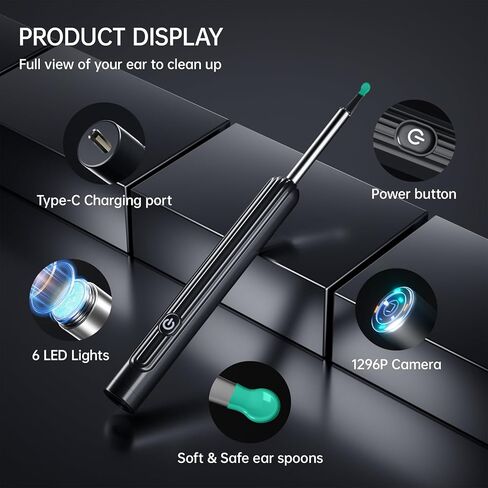 مجموعة إزالة شمع الأذن مع كاميرا 1296 بكسل، أداة إزالة شمع الأذن، مجموعة تنظيف الأذن، منظف الأذن مع كاميرا، منظار الأذن مع ضوء لهواتف iPhone وiPad وهواتف Android (أبيض) in Kuwait