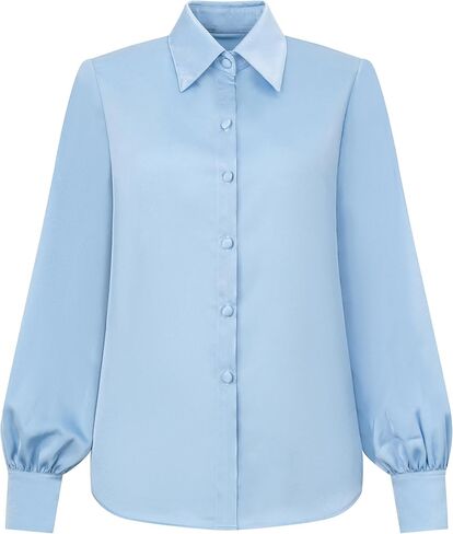 بلوزة رسمية فضفاضة للسيدات من wearVAST بأكمام طويلة وأكمام طويلة من الحرير والساتان وأزرار سفلية in Kuwait
