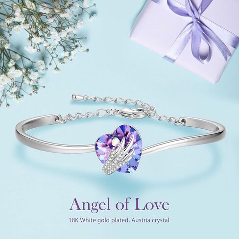 Praelinos Angel Wing سوار الحب للنساء النمسا كريستال 18K الذهب الأبيض مطلي الإسورة الفضة لهجة مجوهرات لعيد الميلاد عيد الأم عيد الحب هدايا عيد ميلاد للأم زوجة صديقة أخت الفتيات لها in Kuwait