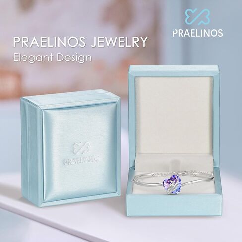 Praelinos Angel Wing سوار الحب للنساء النمسا كريستال 18K الذهب الأبيض مطلي الإسورة الفضة لهجة مجوهرات لعيد الميلاد عيد الأم عيد الحب هدايا عيد ميلاد للأم زوجة صديقة أخت الفتيات لها in Kuwait