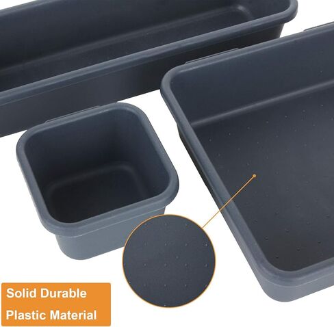 مجموعة من 24 صينية تنظيم أدراج مكتب متشابكة، أدراج بلاستيكية، فواصل، صناديق تخزين للحمام، المكتب، المطبخ، غرفة النوم، المكياج (رمادي) in Kuwait