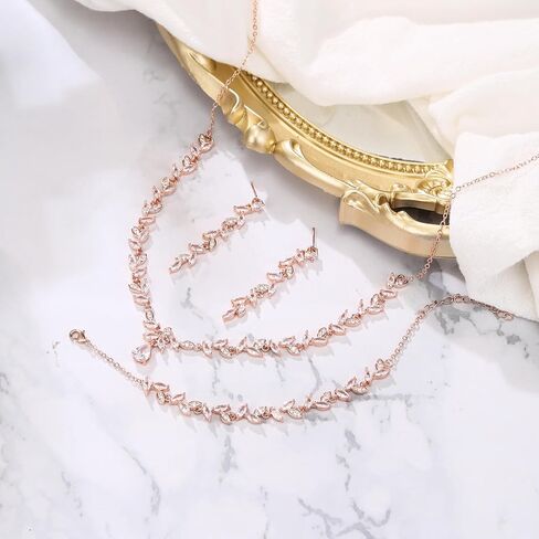 BriLove مجوهرات الزفاف للنساء زركون ماركيز دمعة ليف العنقودية Y-قلادة استرخى أقراط ربط سوار مجموعة in Saudi Arabia