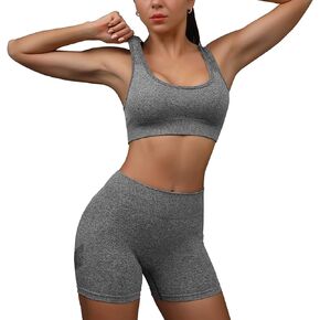 NVOYEGMOY Workout Outfits for Women 2 Piece Ribbed Seamless Crop Tank High Waist Yoga Outfit