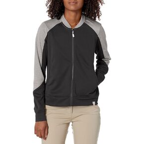 CBUK Women's Pop Fly Colorblock Heathered Fleece Full Zip Bomber Jacket