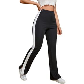 Floerns Women's Side Striped Elastic Waist Pants Straight Leg Workout Trousers