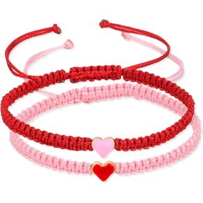 Fuqimanman2020 1 Pair Love Heart Beaded Matching Bracelets Colorful Rope Adjustable for Him and Her Couples Matching Friendship Long Distance Promise BFF Jewelry