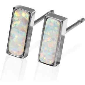 | Hypoallergenic Earrings | Titanium Isla Opal Stud Earrings | Silver Bar Style | Titanium Stud Earrings for Women | Earrings Studs, Sensitive Ears, Trendy Womens Earring Set