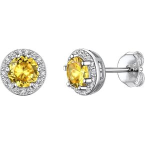 Suplight 925 Sterling Silver Birthstone Rings Round/Teardrop/Heart/Square Crystal Ring, Halo Birthstone Stud Earrings for Women Girls (with Gift Box)