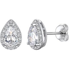 Suplight 925 Sterling Silver Birthstone Rings Round/Teardrop/Heart/Square Crystal Ring, Halo Birthstone Stud Earrings for Women Girls (with Gift Box)