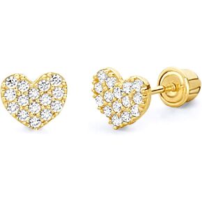 14k Yellow Gold Heart Stud Earrings with Screw Back
