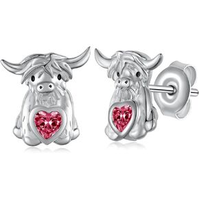Highland Cow Earrings 925 Sterling Silver Cow Birthstone Earrings Highland Cow Gifts for Girls Women