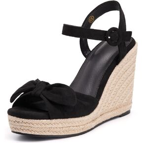 Coutgo Womens Espadrilles Wedges Bow Platform Sandals Open Toe Ankle Strap Summer Dress Heels Cute Shoes