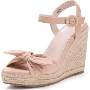 Coutgo Womens Espadrilles Wedges Bow Platform Sandals Open Toe Ankle Strap Summer Dress Heels Cute Shoes