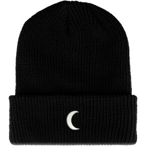 Trendy Apparel Shop Crescent Moon Embroidered Ribbed Cuffed Knit Beanie