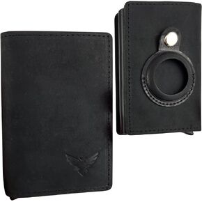 Men's Slim Wallet For Air Tag – RFID Blocking Wallet for Men – Black Leather AirTag Wallet – Ideal Card Holder with Money Clip and AirTag Slot – Pocket-Sized Men's Wallet (Charcoal Black)