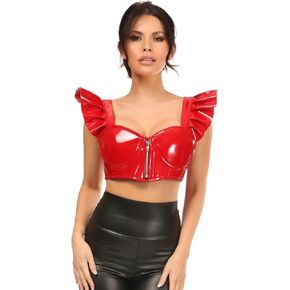 Daisy corsets Womens Lavish Red Patent Underwire Bustier Top W/Removable Ruffle Sleeves