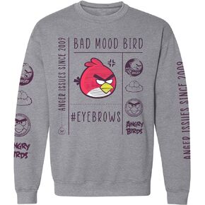 Angry Birds Official Bad Mood Bird Adult Printed Fleece Pullover Crewneck Sweatshirt for Men, Women, Unisex