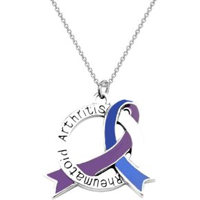 CENWA Blue & Purple Awareness Ribbon Jewelry RA Warriors Gift Rheumatoid Arthritis Awareness Zipper Pull/Necklace
