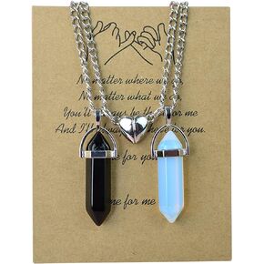 2Pcs Mutual Attraction Couple Matching Crystal Hexagonal Pendant Necklace Adjustable Love Heart Natural Stone Chakra Necklace for Women Men Boy Girl Teen Meditation Jewelry Birthday Gift