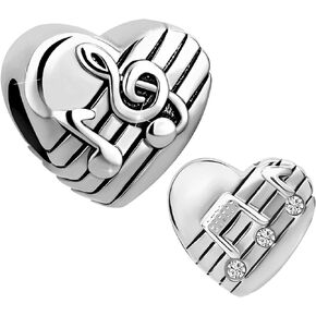 Music Musical Note Silver Love Heart Bead Charms Compatible with Pandora Charm Bracelets Birthday Jewelry Gifts for Women