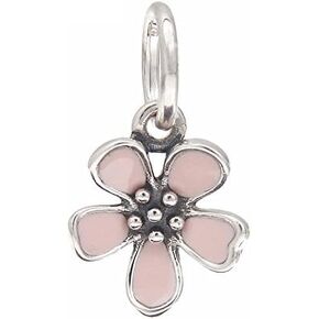 Pink Blossom Cherry Charm 925 Sterling Silver Dangling Flower Beads fit Fashion Bracelets & Necklaces