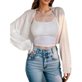 GORGLITTER Cardigan Sweaters for Women Knit Bolero Shrug Long Sleeve Cropped Cardigan Mesh Sweater