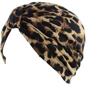 Ever Fairy Womens Floral Print Turban Chemo Sleep Cap,Turban Hat Cap Hair Wrap (Printed Leopard)
