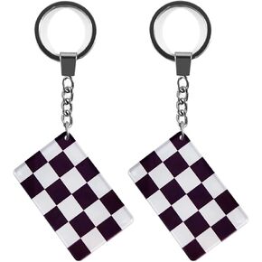 QQSD Checkered Black and White Racing Flag Keychain Key Ring (2 Pack)