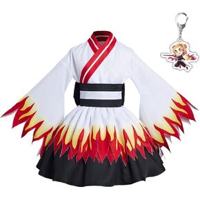 فستان Rengoku Kyoujurou التنكري زي كامادو تانجيرو كيمونو بدلة الهالوين مجموعة كاملة من ملابس الخادمة