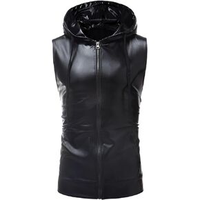 GRAJTCIN Metallic Sleeveless Hooded Vest for Men Zip Up Disco Vest Metallic Shirts