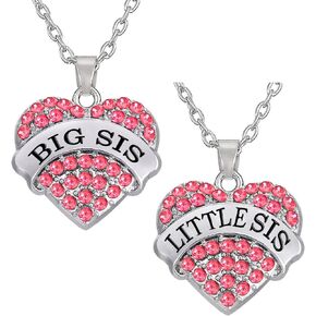 Nzztont Big Sister Little Sister Necklace Set Big Sis Little Sis Matching Jewelry Girls Crystal Heart Pendant Necklace