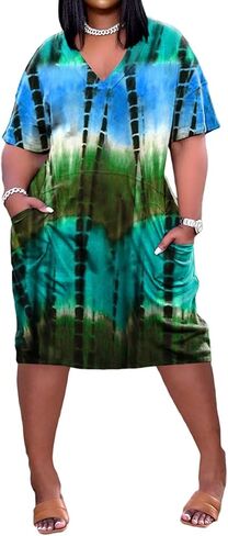 فساتين Nhicdns الصيفية للنساء كاجوال برقبة على شكل حرف V وأكمام قصيرة وغطاء للرأس in Kuwait