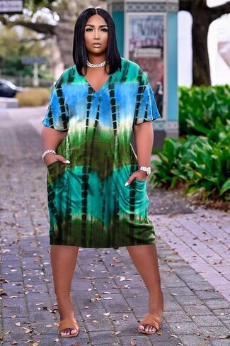 فساتين Nhicdns الصيفية للنساء كاجوال برقبة على شكل حرف V وأكمام قصيرة وغطاء للرأس in Kuwait