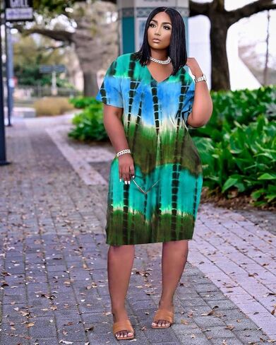 فساتين Nhicdns الصيفية للنساء كاجوال برقبة على شكل حرف V وأكمام قصيرة وغطاء للرأس in Kuwait