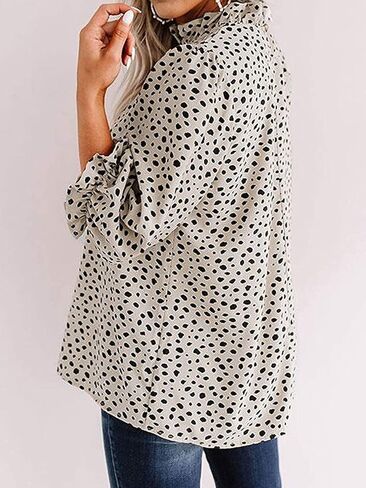 بلوزات SOFIA'S Choice للسيدات ذات رقبة وهمية على شكل الفهد، قمصان فضفاضة بأكمام مكشكشة 3/4 in Kuwait