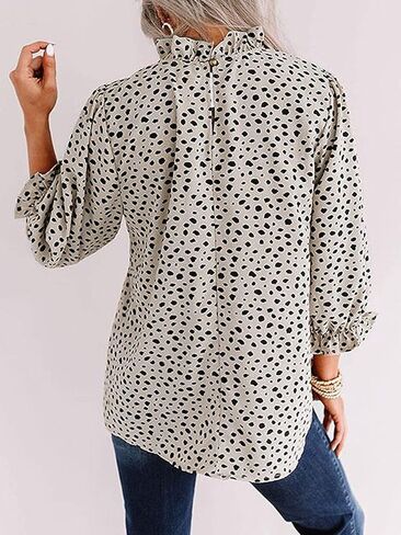 بلوزات SOFIA'S Choice للسيدات ذات رقبة وهمية على شكل الفهد، قمصان فضفاضة بأكمام مكشكشة 3/4 in Kuwait