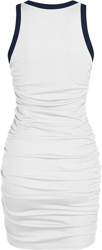 ZAFUL النساء 2024 الصيف بلا أكمام Bodycon فستان طاقم الرقبة مضلع تانك سليم صالح Ruched بسط نادي الحفلات فستان قصير in Kuwait